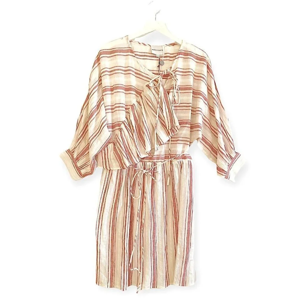 Antik Batik Serifos ruffled striped cotton‎ mini dress Size 42 FR/US 10, NWT